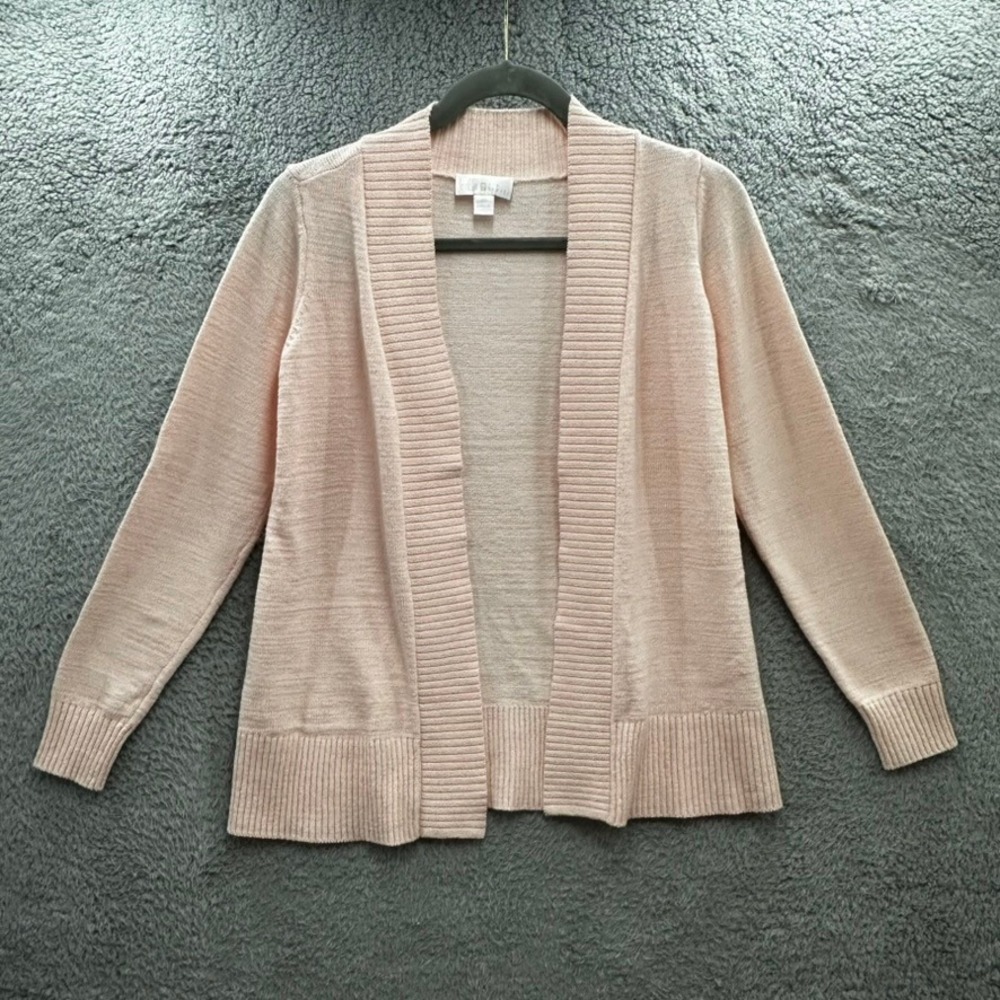Belle by Kim Gravel Women's XS Pink Open Front Cardigan Ribbed Shawl Collar Cozy